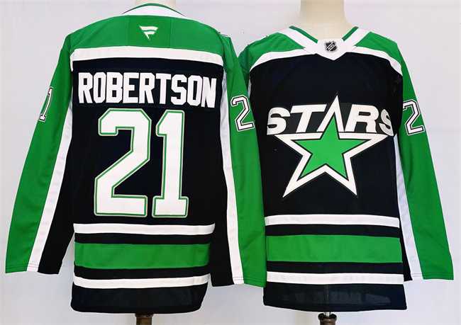 Men%27s Dallas Stars #21 Jason Robertson Black 2024-25 Reverse Retro Stitched Jersey